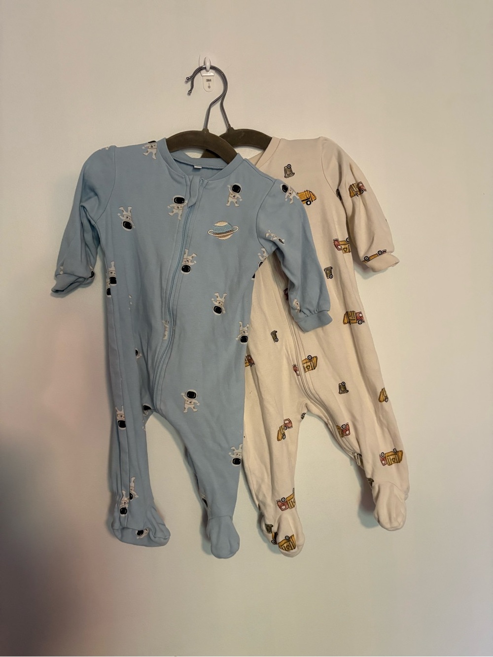 Pekkle Blue Astronaut & Cream Truck Baby One-Piece Sleepers - 2 Pack